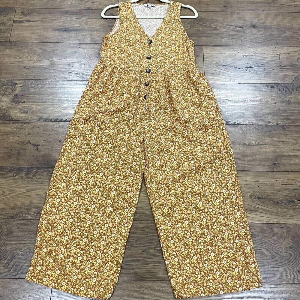Madewell Jumpsuit Womens 4 Button Front Tank in Americana Floral Wide Leg V-Neck
